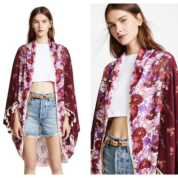 Free People Bali Wrapped in Blooms Kimono Wrap OS - Picture 2 of 8
